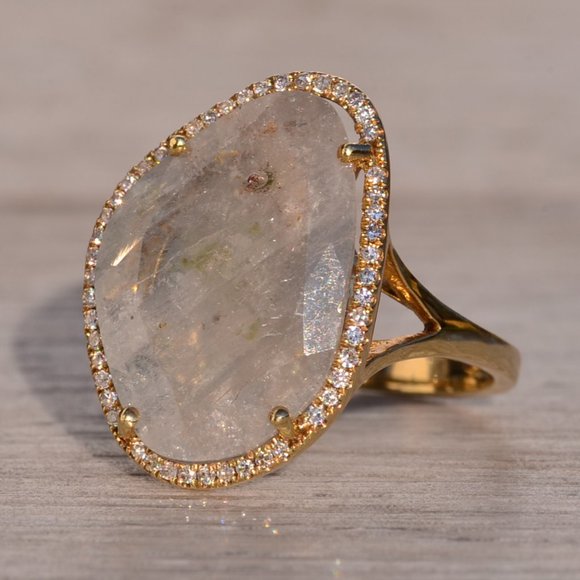 Gray Sapphire and Natural Diamond Halo Ring - Picture 2 of 9